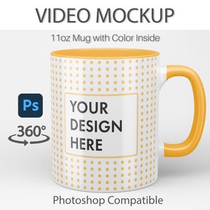 mug video mockup, mug mockup, 11oz mug mockup, White Ceramic Mug with Color Inside mockup