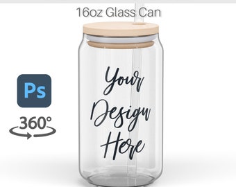 Glass Can Mockup with replaceable background | Printify Sipper Glass Video Mockup | Photoshop Mock-up |  Rotating Glass Mock up