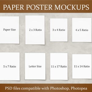 Kit de maqueta de póster de papel / Maqueta de Photoshop / Póster sin marco / Paquete de maquetas / Diseño vertical y horizontal / Superposición de sombras de ramas