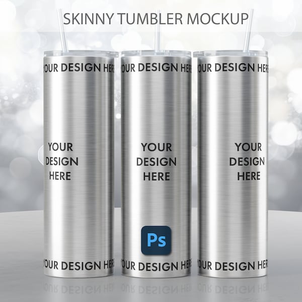 20oz Skinny Tumbler Mockup, Photoshop Mockup, Silver Metallic Tumbler Mockup, Tumbler Mockup Photoshop, Sublimation Tumbler Mockup, PSD file