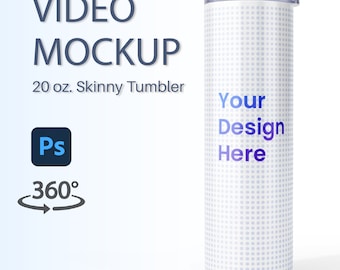 20oz Skinny Tumbler Video Mockup, Animated Rotating Tumbler, PSD file for Adobe Photoshop