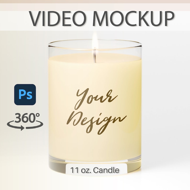 11oz Candle Video Mockup, Rotating Glass Candle, 11oz Printify Candle Mockup