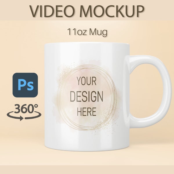 Becher Mockup Video, Becher Mockup Psd, Becher Mockup 11 Unzen, Spinning Mug Mockup, Rotierender Becher, Becher Animiertes Mockup