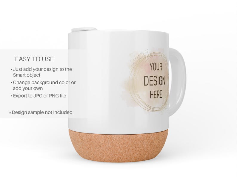 May include: White ceramic mug with a cork base. The mug features a gold and pink watercolour design with the text "YOUR DESIGN HERE".