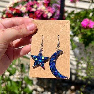 Celestial Mismatch Earrings- Moon and Star (Small)