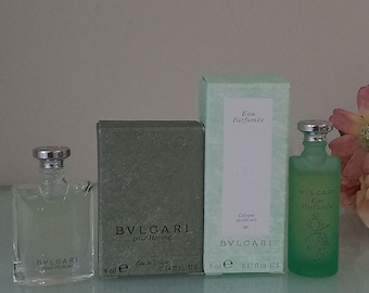 Vintage Bulgari pour homme and Bulgari pour femme perfumes, miniature 5 ml, with original box