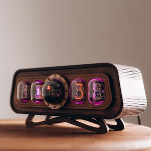 Vintage IN-12 Nixie Clock, Walnut Wooden,  Table Clock with OG-4 Lamp, Christmas gift