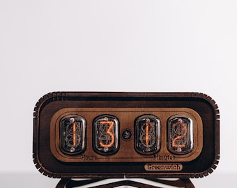 Reloj de tubo Nixie IN-12, lámpara 4X, reloj despertador digital, reloj de neón, reloj de madera hecho a mano, reloj de tubo Nixie