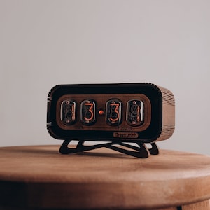 Nixie tube clock In-12, Vintage wooden clock, Digital clock, Bulb clock, Nixie uhr, Horloge clock, Desk clock image 1