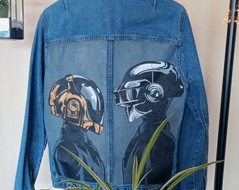 daft punk homework bomber jacket Hand Painted Jean's Jacket Daft Punk Memory