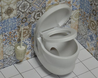 Toilet met te openen zitting. Dubbele spoeling aan de muur [Miniatuurpoppenhuis (SBL)