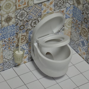 Toilet with opening seat. Wall-hung dual flush  [Miniature dollhouse STL]