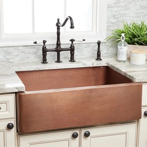 30 Inch Copper Single Bowl Apron Farmhouse Sink and Faucel [Miniature dollhouse STL]