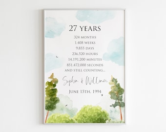 27 Wedding Anniversary Gift for Husband, 27th Wedding Gift, Personalized Anniversary Wall Art, Anniversary Print, 27 Years Together CC27