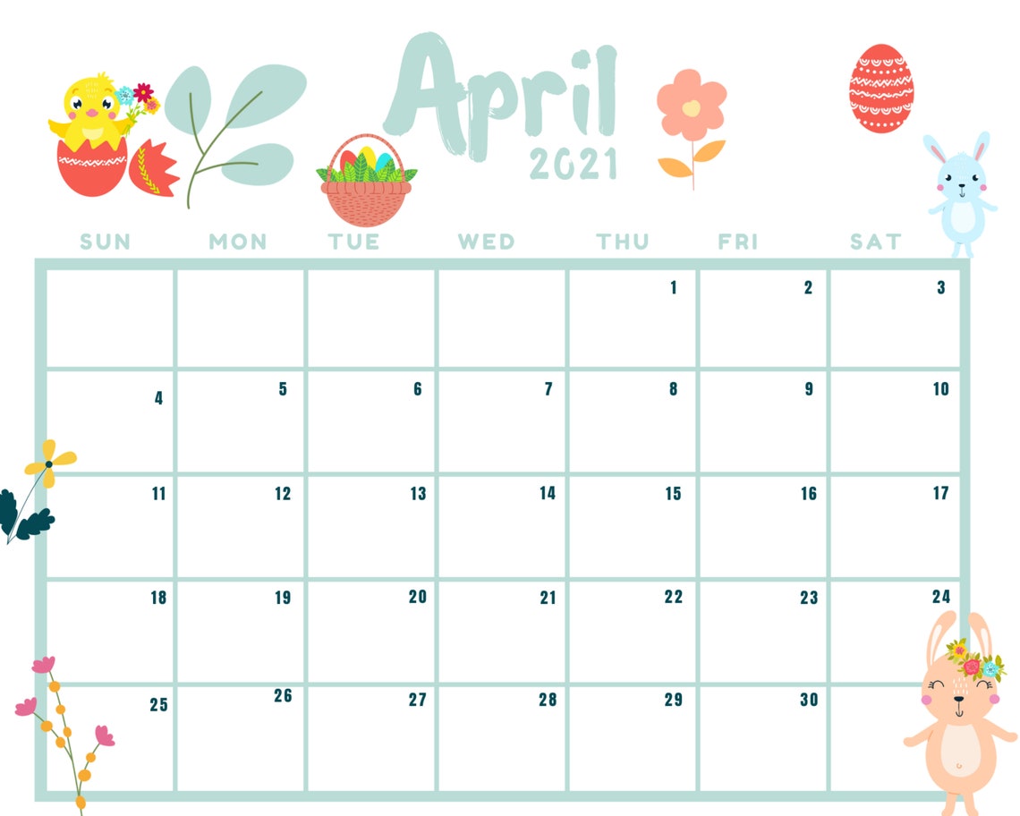 April 2021 Calendar for Kids Printable Calendar for kids | Etsy