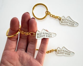 Running Buddy Enamel Keychain: Gold Finish, Runner Gift