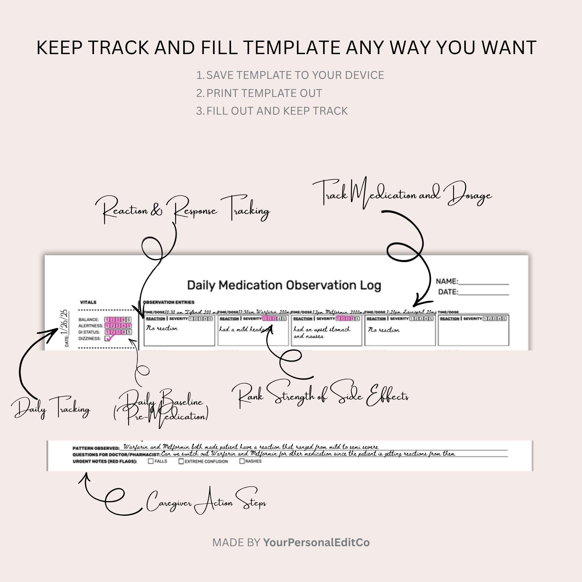 Medication Side Effect Tracker & Symptom Log | Senior Caregiver ...