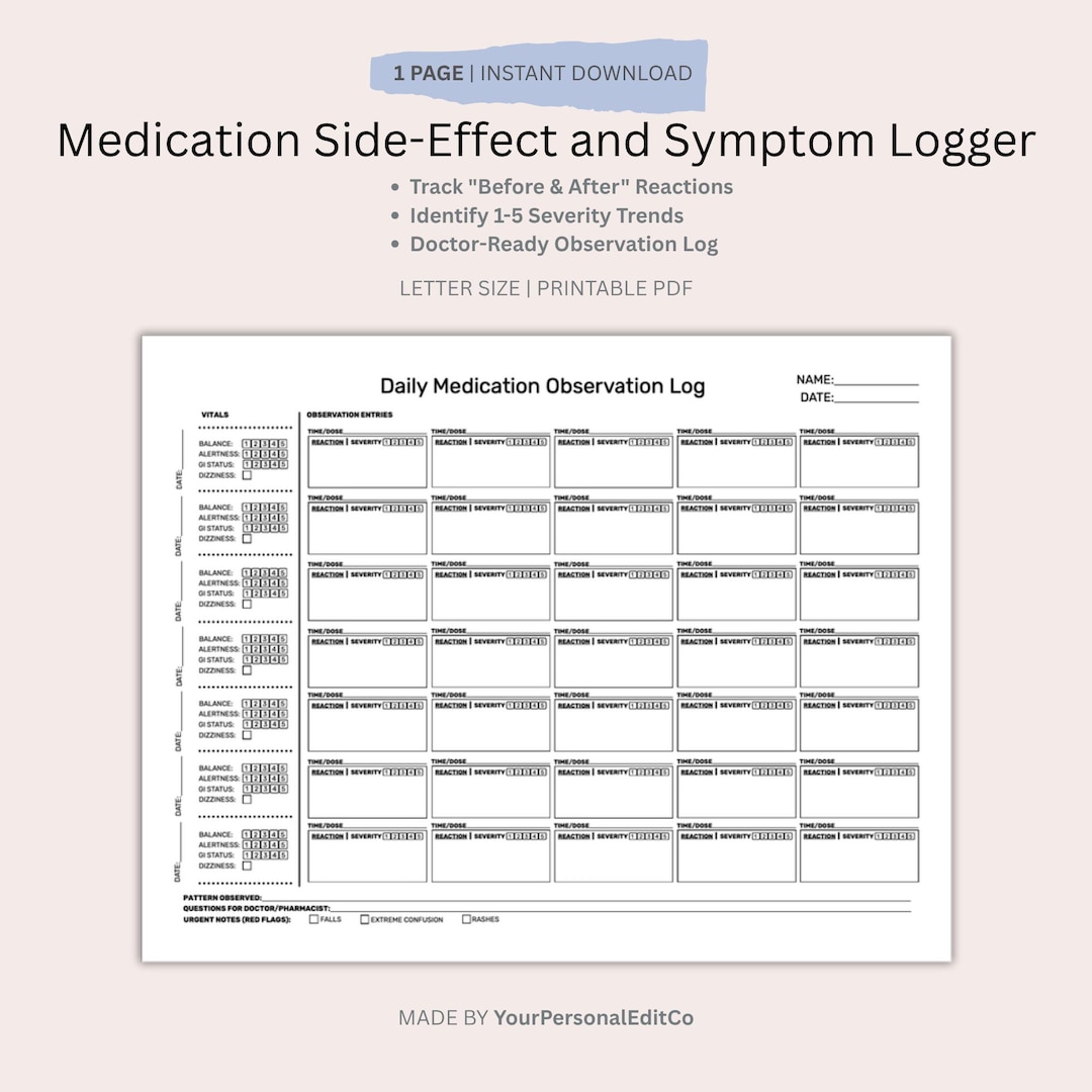 Medication Side Effect Tracker & Symptom Log | Senior Caregiver ...