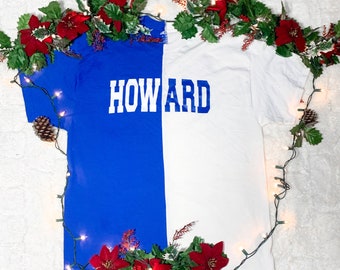 Handgefertigtes Howard University Blau-Weiß Spliced Shirt