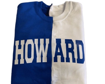 Handgefertigtes Howard University Blau und Weiß Spliced Crewneck Sweatshirt