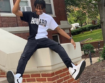 Handgemachte Howard Universität Schwarz Weiß Gespleißt Shirt