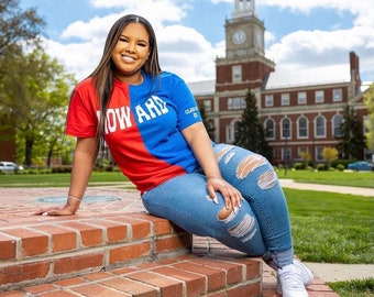 Handgemachte Howard Universität Red and Blue Spliced Shirt