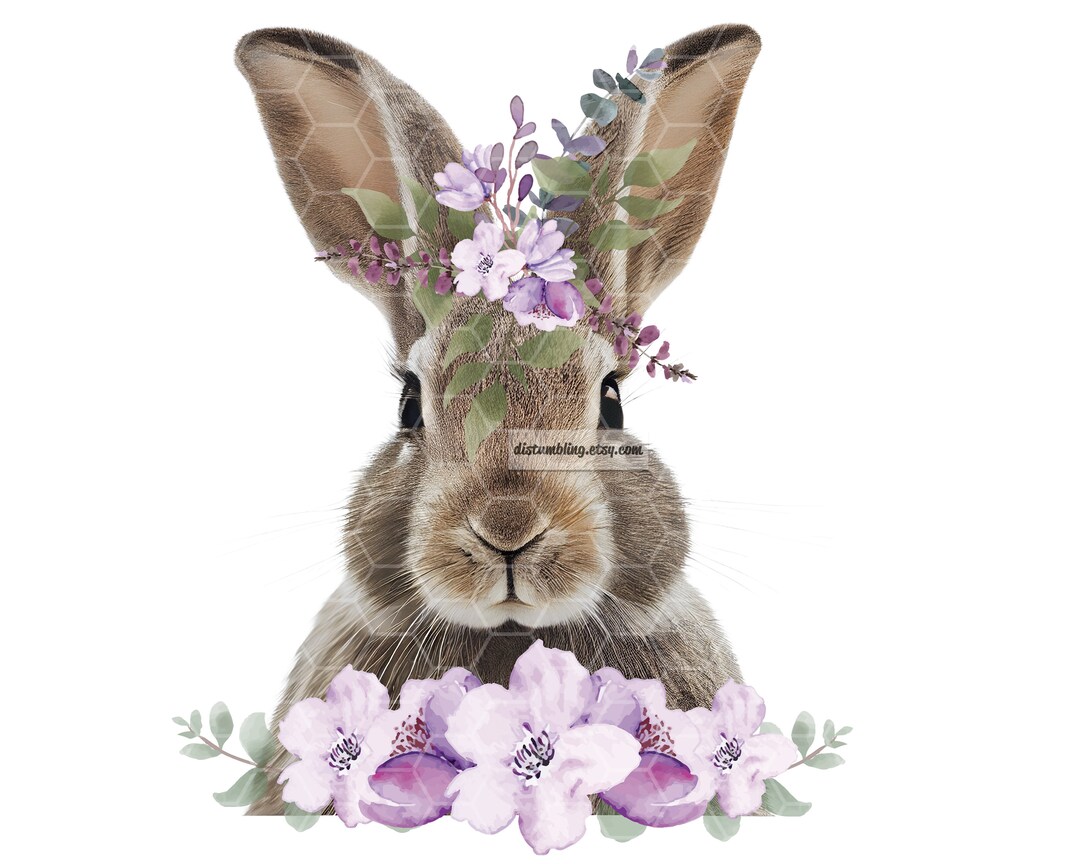 Purple Floral Easter Bunny Sublimation PNG Rabbit Portrait Downloads ...