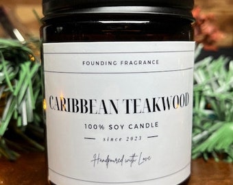 Caribbean Teakwood | 8 oz 100% Organic Soy| Amber Jar |Fresh Smell | Gift | Refreshing Candle | beach house | decor