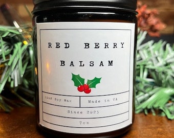 Red Berry Balsam| 7 oz 100% Organic Soy| Amber Jar| home decor | natural candles | hand poured