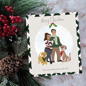Custom Christmas cards, Family Christmas Cards Pets, Christmas Couple portrait, Custom Illustration, Personalized Christmas Cards, Printable
