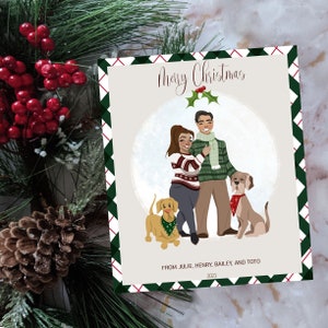 Custom Christmas cards, Family Christmas Cards Pets, Christmas Couple portrait, Custom Illustration, Personalized Christmas Cards, Printable