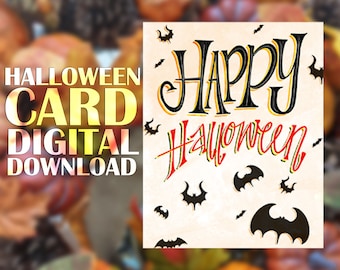 ハッピーハロウィンカード（印刷可能）：グリーティングカード（デジタルダウンロード）
