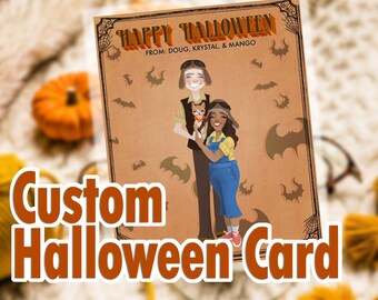 Cartão de retrato de Halloween personalizado: família e animais de estimação (para impressão digital)