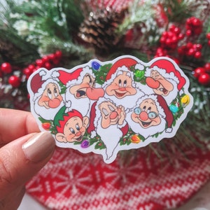 Zeven kerstmandwergen Sneeuwwitte kerst | Waterdichte vinyl Disney gestanste vakantiesticker voor laptop, telefoonhoesjes dagboek