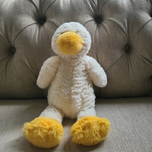 White, Plush Duck (EXCLUSIVE): Personalized Option, Stuffed Animal w/Unique Fur, Baby Shower, Baptism, Birthday