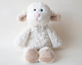 White Plush Lamb: Personalized Option, Stuffed Animal w/Unique Plush Fur, Baby Shower, Baptism, Birthday, Anniversay,  Mother's Day