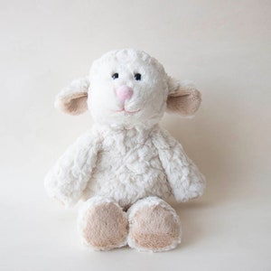 White Plush Lamb: Personalized Option, Stuffed Animal w/Unique Plush Fur, Baby Shower, Baptism, Birthday, Anniversay