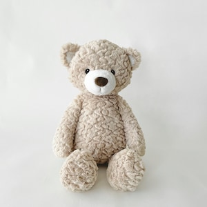 ND-Beige Teddy Bear:Personalized or Sweater Option,Stuffed Animal w/Embroidered Eyes,Baby Shower,Baptism, Birthday Gift,  Mother's Day