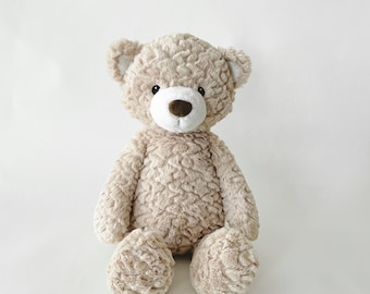 ND-Beige Teddy Bear:Personalized or Sweater Option,Stuffed Animal w/Embroidered Eyes,Baby Shower,Baptism, Birthday Gift