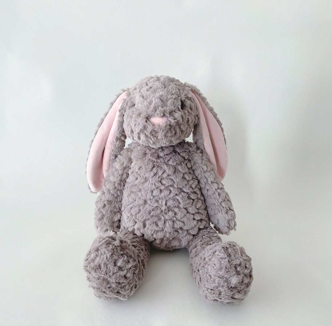 Gray Bunny Personalized Option Soft Stuffed Animal W Embroidered Eyes Baby Shower Baptism Birthday Gift Christmas Etsy
