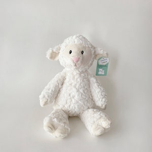 ND-White Plush Lamb:Personalize option, Stuffed Animal w/Plush Fur & Embroidered Eyes, Baby Shower, Baptism, Birthday