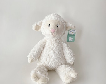 ND-White Plush Lamb:Personalize option, Stuffed Animal w/Plush Fur & Embroidered Eyes, Baby Shower, Baptism, Birthday,  Mother's Day