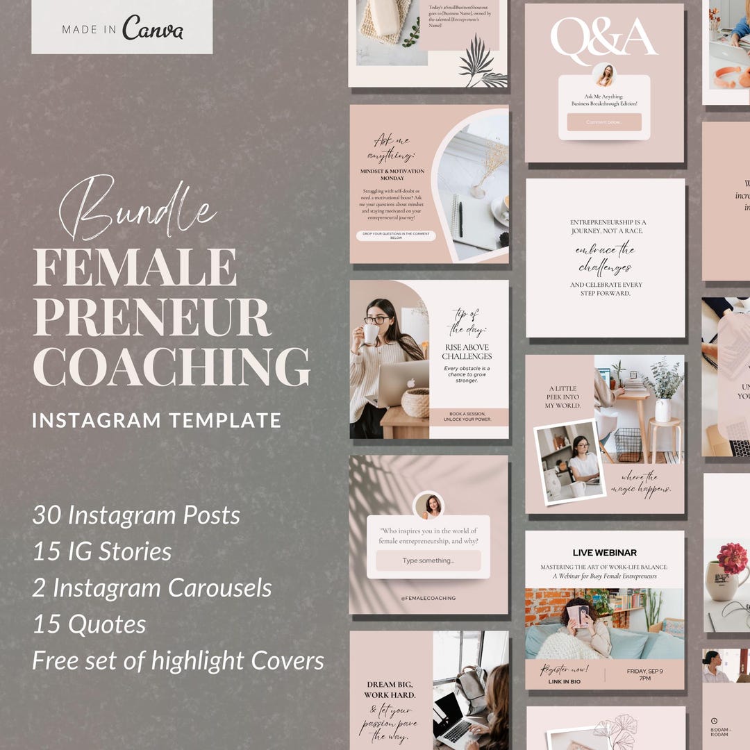 Female Entrepreneur Coach Instagram Template Bundle: Empower & Inspire ...