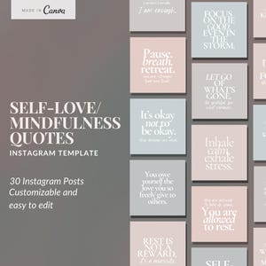30 Selbstliebe und Achtsamkeit Zitate Instagram Vorlagen | Wellness & Mentale Gesundheit Zitate | Canva Bearbeitbare Social Media Vorlagen