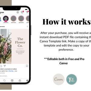 May include: A phone screen displaying an Instagram post with a photo of a bouquet of flowers in a vase. The post is for a business called "The Flower Co." and the caption says "Delivering Happiness Daily".