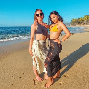Boho side knot mesh wrap skirt, summer beach sarong skirt, women&#39;s clothing