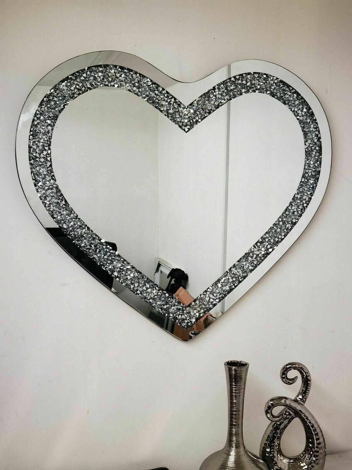 Crushed Diamond Mirror Wall Display Love Heart Shaped Mirror Etsy