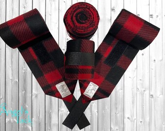 Red Plaid Horse Size Fleece Polo Wraps Set of Four
