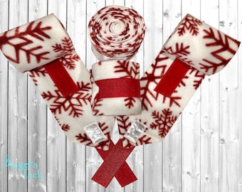 Red and White Snowflake Christmas Fleece Polo Wraps Horse Size Set of Four