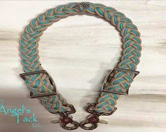 Rawhide Tan and Turquoise Adjustable Braided Paracord Wither Strap Horse Pony Mini